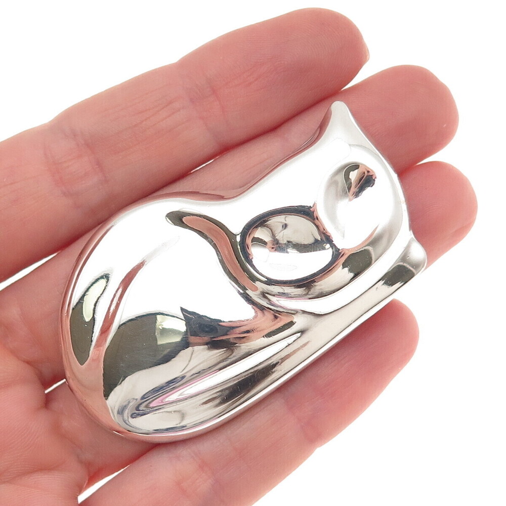 925 Sterling Silver Vintage Mexico Cat Puffy Pin Brooch